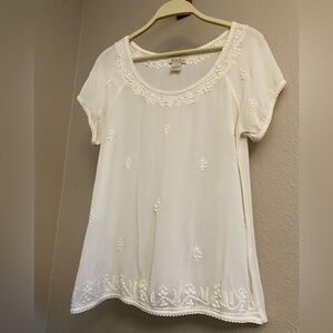 Lucky Brand Sheer White Embroidered Blouse
